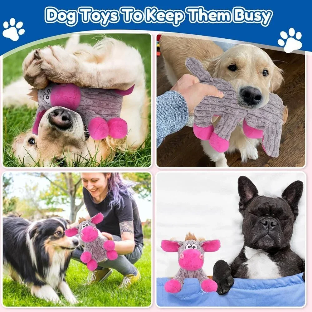 Plush Chew Toys for Large Dogs Tough Crinkle Stuffed Animal Squeaky Interactive